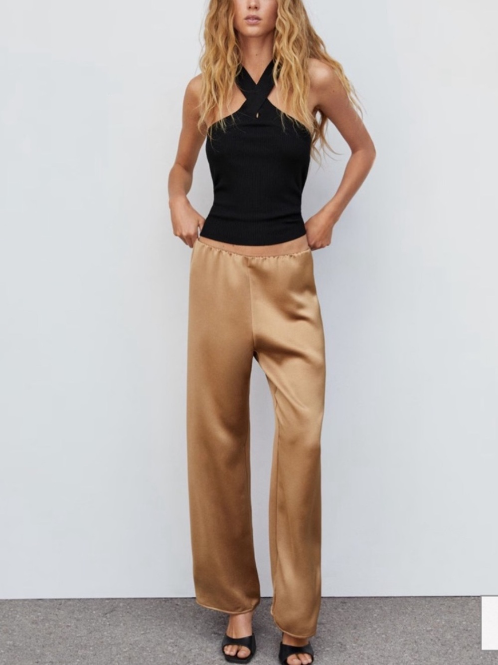 Mango Satin Finish Elastic Waist Trousers